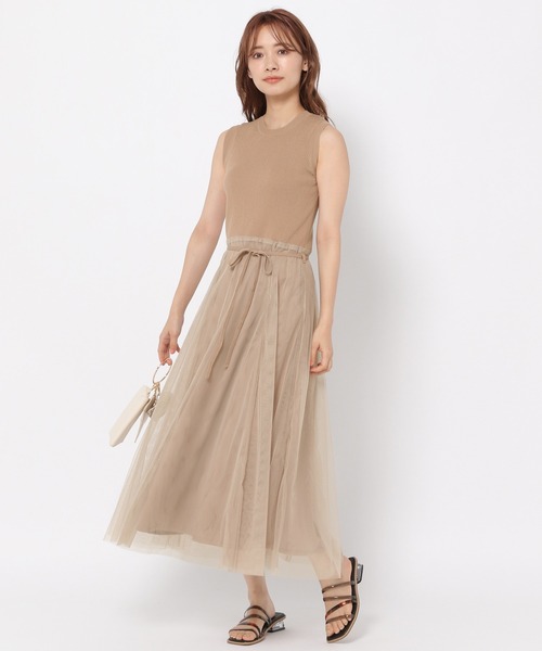 mysty woman(ミスティウーマン)の「ニットチュールドッキングワンピース 949389(ワンピース・レディース・アイボリー/ブラック/モカ・FREE)」の11枚目の写真