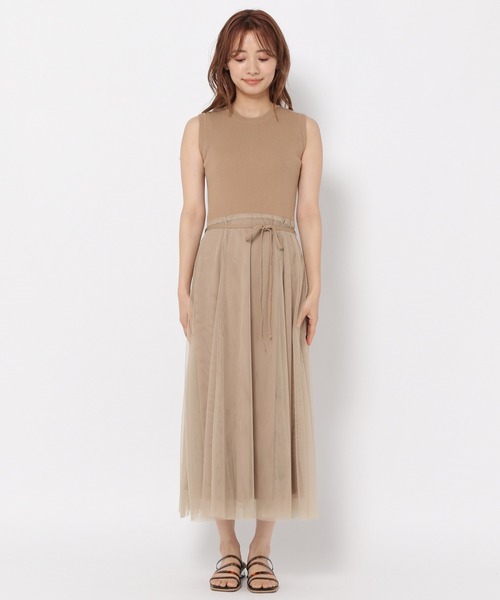 mysty woman(ミスティウーマン)の「ニットチュールドッキングワンピース 949389(ワンピース・レディース・アイボリー/ブラック/モカ・FREE)」の7枚目の写真