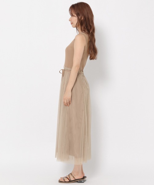 mysty woman(ミスティウーマン)の「ニットチュールドッキングワンピース 949389(ワンピース・レディース・アイボリー/ブラック/モカ・FREE)」の9枚目の写真