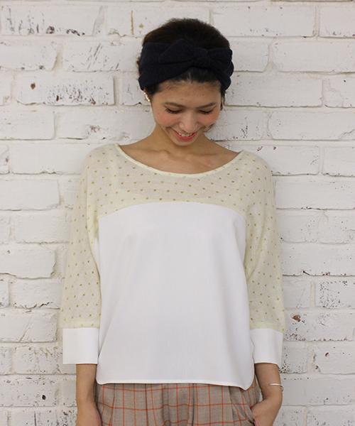 mystic（ミスティック）の「ラメニットソー切替プルオーバー（ニット/セーター・レディース・ネイビー/オフホワイト/チャコールグレー・ﾌﾘ-）」の2枚目の写真