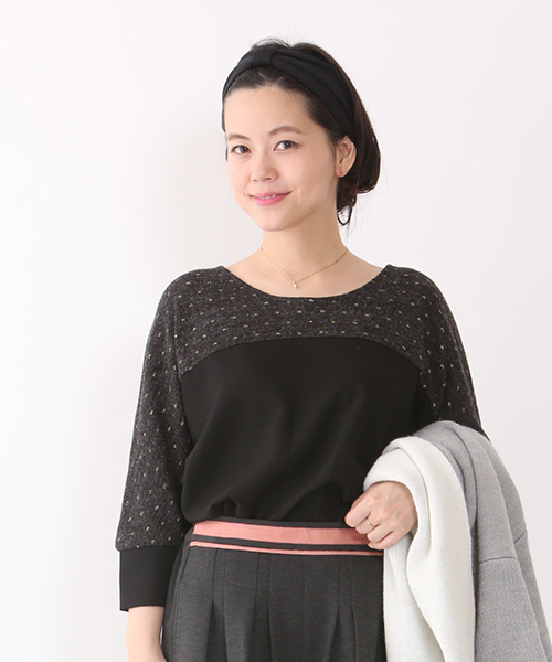 mystic（ミスティック）の「ラメニットソー切替プルオーバー（ニット/セーター・レディース・ネイビー/オフホワイト/チャコールグレー・ﾌﾘ-）」の3枚目の写真