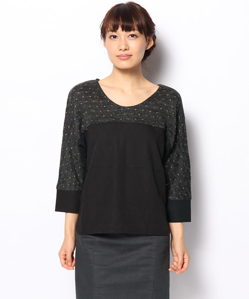 mystic（ミスティック）の「ラメニットソー切替プルオーバー（ニット/セーター・レディース・ネイビー/オフホワイト/チャコールグレー・ﾌﾘ-）」の5枚目の写真