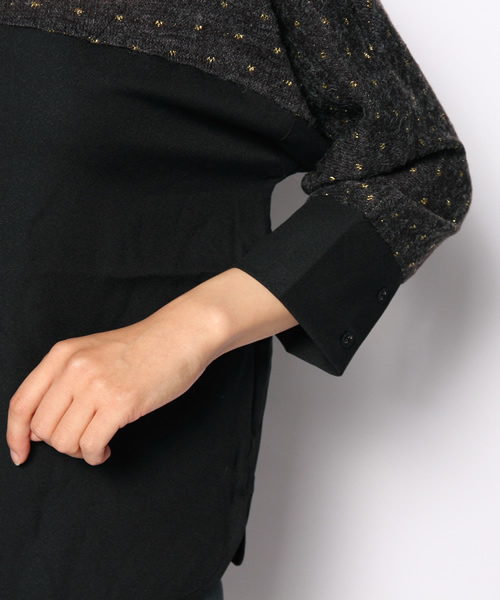 mystic（ミスティック）の「ラメニットソー切替プルオーバー（ニット/セーター・レディース・ネイビー/オフホワイト/チャコールグレー・ﾌﾘ-）」の9枚目の写真