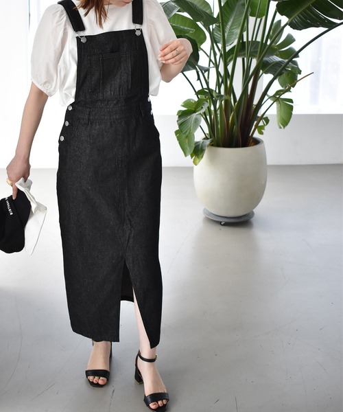 solleim（ソルレム）の「ハイウエストロングデニムジャンスカ（ジャンパースカート・レディース・ブラック・M）」の2枚目の写真