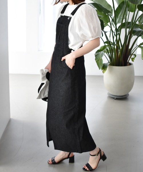 solleim（ソルレム）の「ハイウエストロングデニムジャンスカ（ジャンパースカート・レディース・ブラック・M）」の3枚目の写真