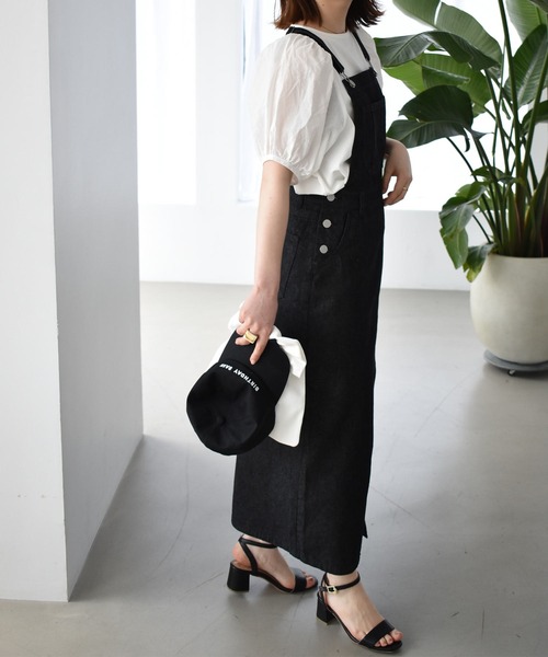 solleim（ソルレム）の「ハイウエストロングデニムジャンスカ（ジャンパースカート・レディース・ブラック・M）」の5枚目の写真