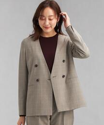 green label relaxing | カチリラ ノーラペル ダブル ジャケット -ウォッシャブル- -ストレッチ- -防シワ-(ノーカラージャケット)