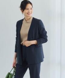 green label relaxing | カチリラ ノーラペル ダブル ジャケット -ウォッシャブル- -ストレッチ- -防シワ-(ノーカラージャケット)