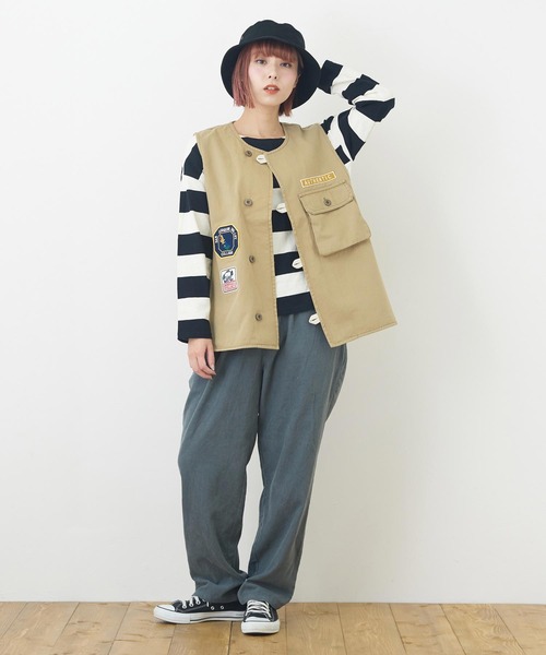 CUBE SUGAR(キューブシュガー)の「細コール ワークパンツ(その他パンツ・レディース・ホワイト/ライトグレー/カーキ/ピンク/ブルー/レッド/ブラック/チャコールグレー・M)」の13枚目の写真