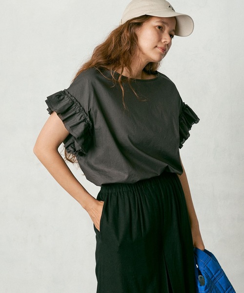 PUAL CE CIN（ピュアルセシン）の「タイプライター袖フリルブラウス（シャツ/ブラウス・レディース・ブラウン/イエロー/アイボリー/スミクロ・FREE）」の3枚目の写真