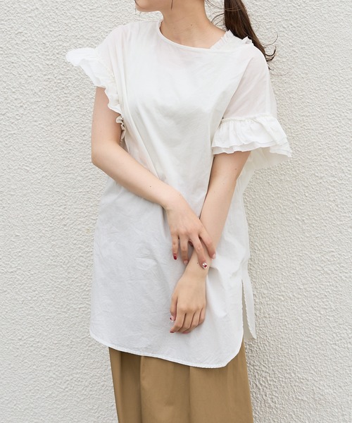 PUAL CE CIN（ピュアルセシン）の「タイプライター袖フリルブラウス（シャツ/ブラウス・レディース・ブラウン/イエロー/アイボリー/スミクロ・FREE）」の2枚目の写真