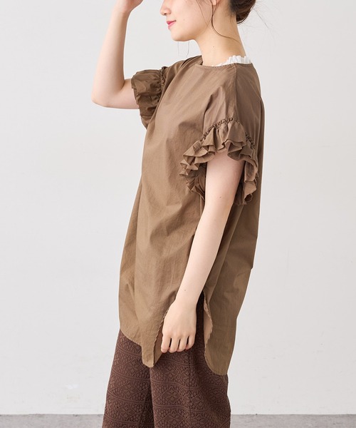 PUAL CE CIN（ピュアルセシン）の「タイプライター袖フリルブラウス（シャツ/ブラウス・レディース・ブラウン/イエロー/アイボリー/スミクロ・FREE）」の8枚目の写真