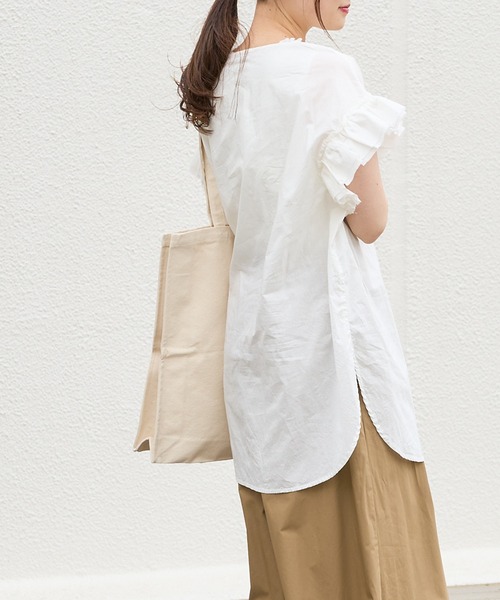 PUAL CE CIN（ピュアルセシン）の「タイプライター袖フリルブラウス（シャツ/ブラウス・レディース・ブラウン/イエロー/アイボリー/スミクロ・FREE）」の11枚目の写真