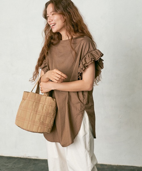 PUAL CE CIN（ピュアルセシン）の「タイプライター袖フリルブラウス（シャツ/ブラウス・レディース・ブラウン/イエロー/アイボリー/スミクロ・FREE）」の7枚目の写真