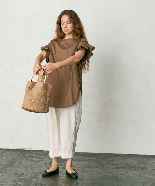 PUAL CE CIN（ピュアルセシン）の「タイプライター袖フリルブラウス（シャツ/ブラウス・レディース・ブラウン/イエロー/アイボリー/スミクロ・FREE）」の14枚目の写真