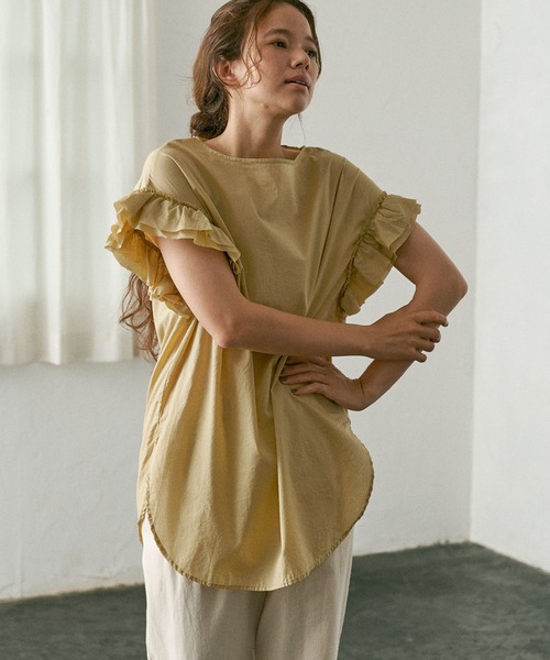 PUAL CE CIN（ピュアルセシン）の「タイプライター袖フリルブラウス（シャツ/ブラウス・レディース・ブラウン/イエロー/アイボリー/スミクロ・FREE）」の12枚目の写真