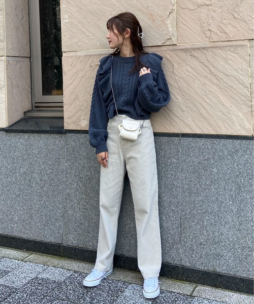 EPIMI E'PIMMY（エピミエピミー）の「ヴィンテージフリルケーブルニット（ニット/セーター・レディース・ダークブルー/ブラック/オフホワイト/ベージュ・MEDIUM）」の11枚目の写真