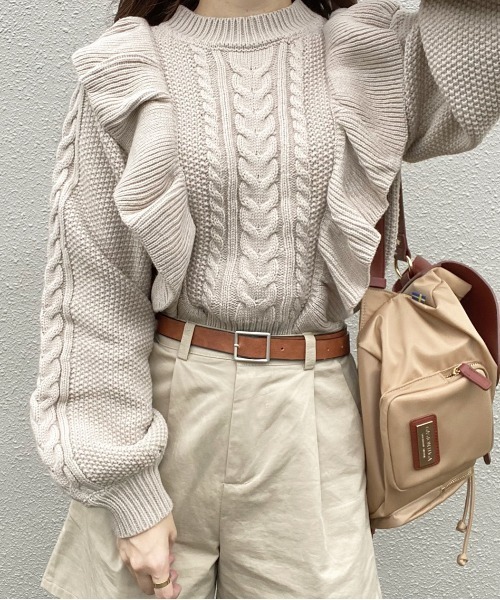 EPIMI E'PIMMY（エピミエピミー）の「ヴィンテージフリルケーブルニット（ニット/セーター・レディース・ダークブルー/ブラック/オフホワイト/ベージュ・MEDIUM）」の18枚目の写真