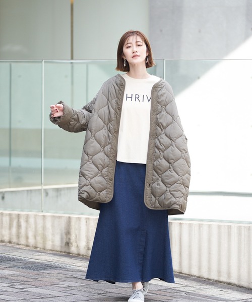 un dix cors（アンディコール）の「サステナブルあたたか機能素材　リバーシブルキルティングコート（ノーカラーコート・レディース・アイボリー/ブラック/カーキ・FREE）」の11枚目の写真