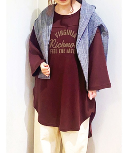 Samansa Mos2（サマンサ モスモス）の「フットボールTシャツ（シャツ/ブラウス・レディース・ベージュ/ボルドー/チャコール/キナリ・ﾌﾘ-）」の4枚目の写真