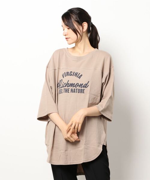 Samansa Mos2（サマンサ モスモス）の「フットボールTシャツ（シャツ/ブラウス・レディース・ベージュ/ボルドー/チャコール/キナリ・ﾌﾘ-）」の5枚目の写真