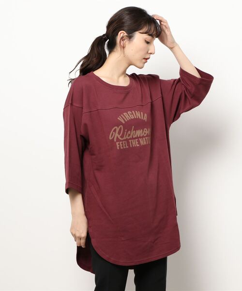 Samansa Mos2（サマンサ モスモス）の「フットボールTシャツ（シャツ/ブラウス・レディース・ベージュ/ボルドー/チャコール/キナリ・ﾌﾘ-）」の6枚目の写真