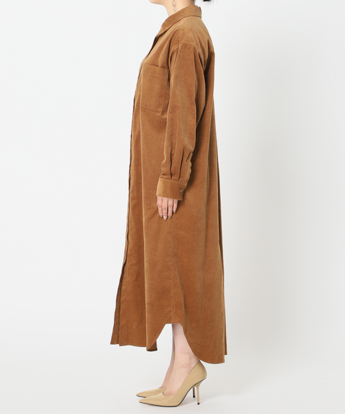 Simplicite（サンプリシテ）の「細コールシャツワンピース◆（シャツワンピース・レディース・グレー/ナチュラル/キャメル・SMALL/MEDIUM）」の19枚目の写真