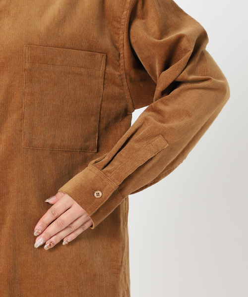 Simplicite（サンプリシテ）の「細コールシャツワンピース◆（シャツワンピース・レディース・グレー/ナチュラル/キャメル・SMALL/MEDIUM）」の14枚目の写真