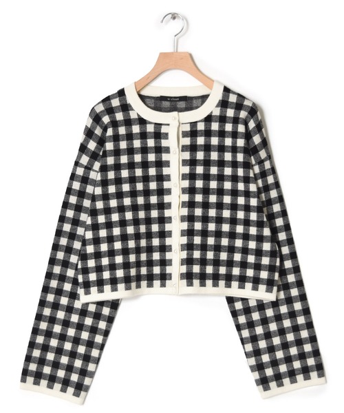 w closet（ダブルクローゼット）の「【新色追加】12Gギンガムジャガードカーディガン（カーディガン/ボレロ・レディース・ブラック×ホワイト/ボルドー/グリーン/ラベンダー/オレンジ・FREE）」の7枚目の写真