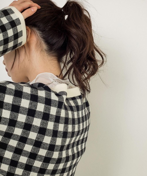 w closet（ダブルクローゼット）の「【新色追加】12Gギンガムジャガードカーディガン（カーディガン/ボレロ・レディース・ブラック×ホワイト/ボルドー/グリーン/ラベンダー/オレンジ・FREE）」の22枚目の写真