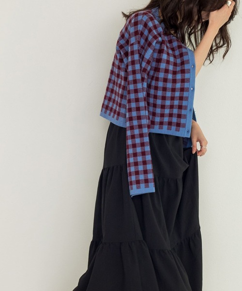 w closet（ダブルクローゼット）の「【新色追加】12Gギンガムジャガードカーディガン（カーディガン/ボレロ・レディース・ブラック×ホワイト/ボルドー/グリーン/ラベンダー/オレンジ・FREE）」の13枚目の写真