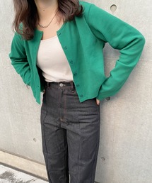 nemne store | フルーツサラダを食べるドットボタンサーマルショート丈カーディガン(カーディガン/ボレロ)