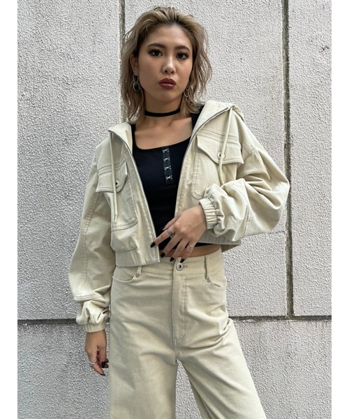 EGOIST(エゴイスト)の「フード付コーデュロイブルゾン(ブルゾン・レディース・アイボリー/パープル・FREE)」の9枚目の写真