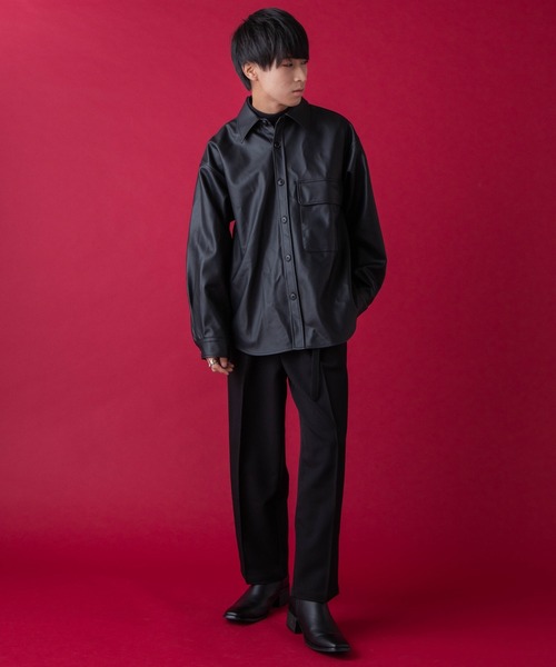 WEGO by こーせ（ウィゴーバイコーセ）の「∴WEGO by こーせ/フェイクレザービッグシルエットシャツ（シャツ/ブラウス・メンズ・ブラック・MEDIUM/LARGE）」の3枚目の写真