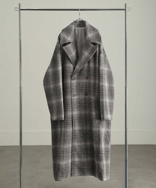 NILWAY（ニルウェイ）の「チェックツイードオーバーダブルチェスターコート（チェスターコート・メンズ・ホワイト/ブラック/ベージュ・MEDIUM/LARGE）」の2枚目の写真