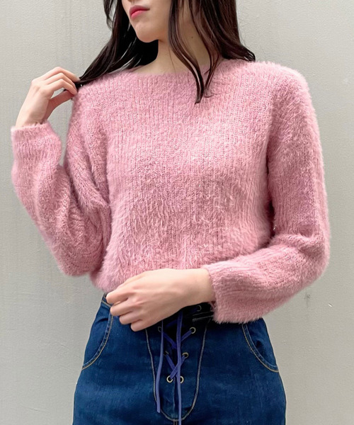 titty＆Co. PETIT（ティティアンドコープティ）の「【titty&Co.PETIT】ショートシャギーニットトップス（ニット/セーター・レディース・ホワイト/ピンク/ブラック/ベージュ/グレー・FREE）」の5枚目の写真