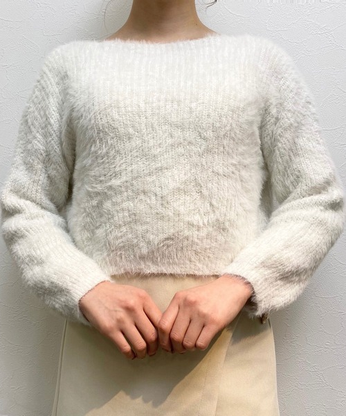 titty＆Co. PETIT（ティティアンドコープティ）の「【titty&Co.PETIT】ショートシャギーニットトップス（ニット/セーター・レディース・ホワイト/ピンク/ブラック/ベージュ/グレー・FREE）」の6枚目の写真