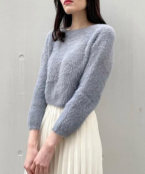 titty＆Co. PETIT（ティティアンドコープティ）の「【titty&Co.PETIT】ショートシャギーニットトップス（ニット/セーター・レディース・ホワイト/ピンク/ブラック/ベージュ/グレー・FREE）」の12枚目の写真