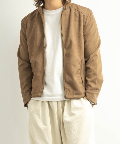 NYLAUS(ナイラス)の「フェイクスウェード シングルライダースジャケット(ライダースジャケット・メンズ・ブラック/キャメル・M/L/LL)」の2枚目の写真