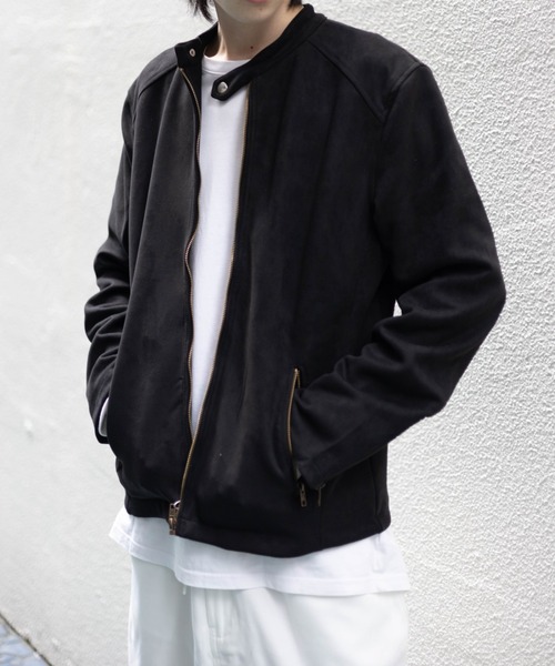 NYLAUS(ナイラス)の「フェイクスウェード シングルライダースジャケット(ライダースジャケット・メンズ・ブラック/キャメル・M/L/LL)」の1枚目の写真