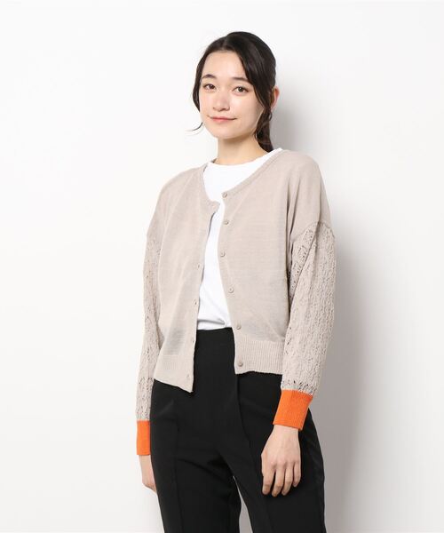 Q（キュー）の「透かし編みショートカーデ（カーディガン/ボレロ・レディース・ライトブルー/ライトベージュ・MEDIUM）」の5枚目の写真