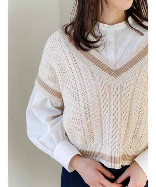 SLURR(スラ―)の「ニットベスト(ベスト・レディース・ベージュ/ネイビー・FREE)」の16枚目の写真