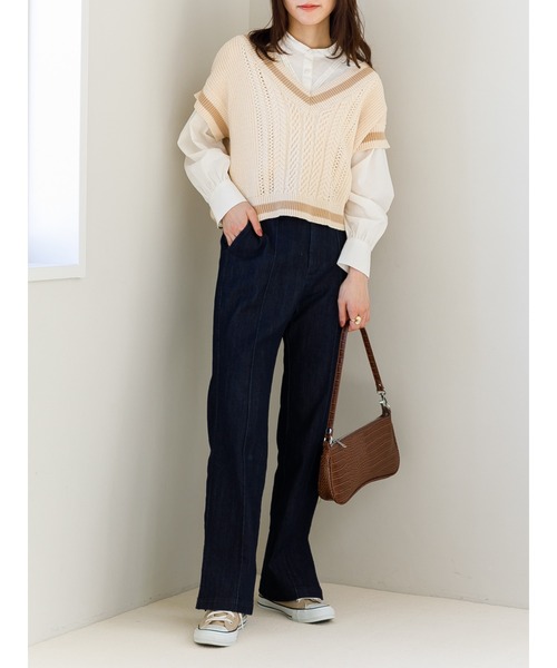 SLURR(スラ―)の「ニットベスト(ベスト・レディース・ベージュ/ネイビー・FREE)」の9枚目の写真