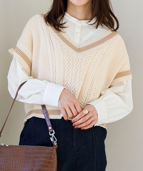 SLURR(スラ―)の「ニットベスト(ベスト・レディース・ベージュ/ネイビー・FREE)」の11枚目の写真