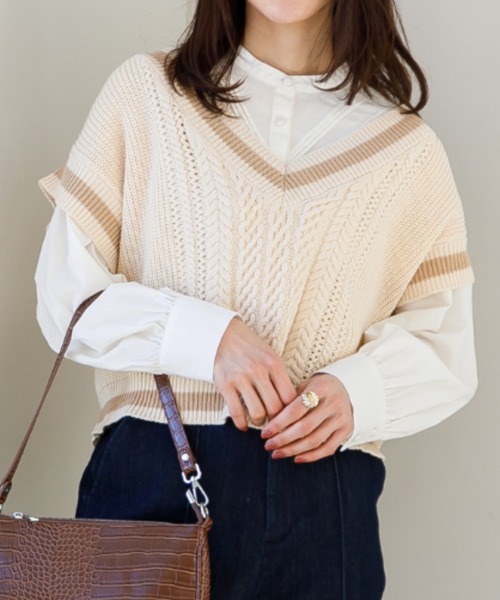 SLURR(スラ―)の「ニットベスト(ベスト・レディース・ベージュ/ネイビー・FREE)」の20枚目の写真