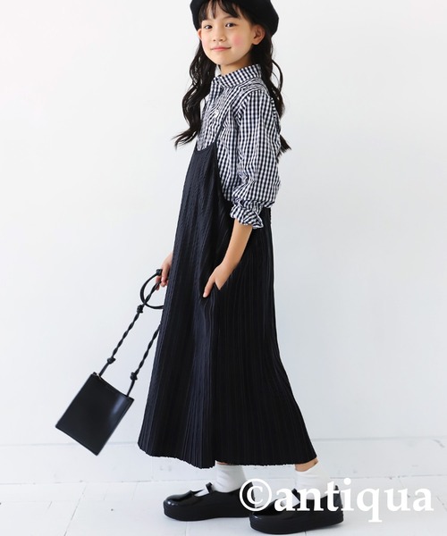 antiqua（アンティカ）の「ランダムプリーツキャミワンピース（ワンピース・キッズ・ベージュ/ブラック・5/3/6/4）」の2枚目の写真