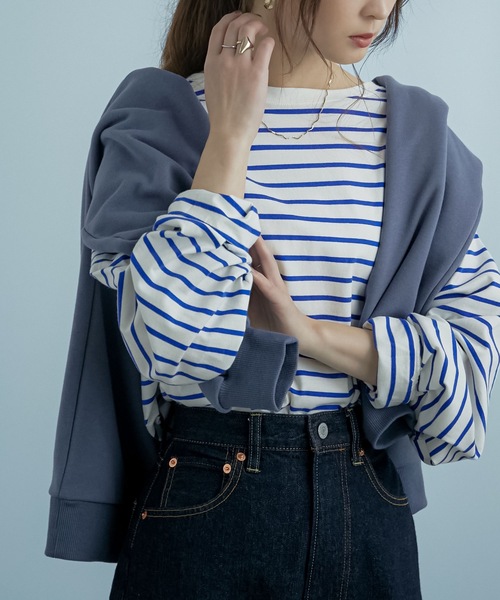 Fashion Letter（ファッションレター）の「コットンボーダービッグロンT（Tシャツ/カットソー・レディース・ブラック/ブルー/グリーン・FREE）」の4枚目の写真