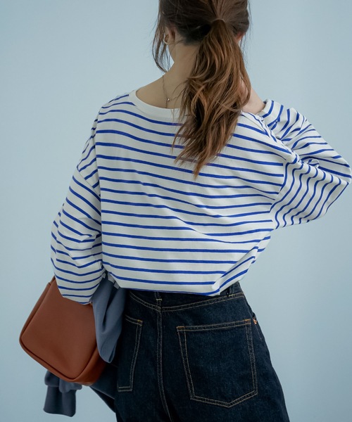Fashion Letter（ファッションレター）の「コットンボーダービッグロンT（Tシャツ/カットソー・レディース・ブラック/ブルー/グリーン・FREE）」の6枚目の写真