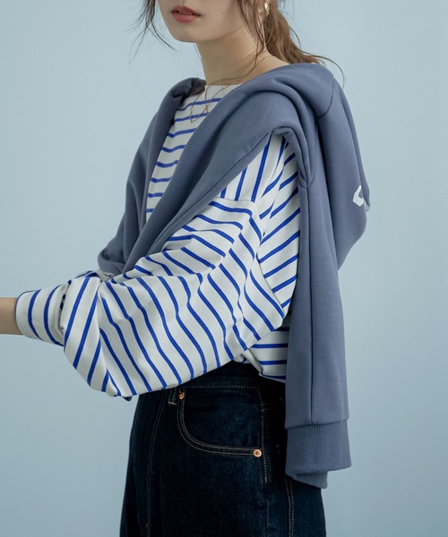 Fashion Letter（ファッションレター）の「コットンボーダービッグロンT（Tシャツ/カットソー・レディース・ブラック/ブルー/グリーン・FREE）」の7枚目の写真