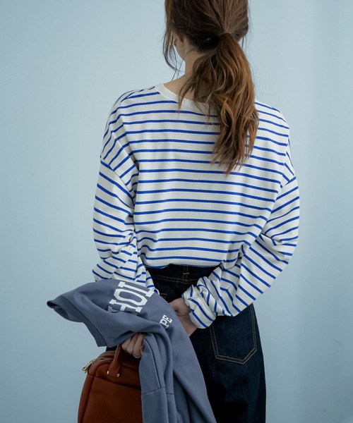 Fashion Letter（ファッションレター）の「コットンボーダービッグロンT（Tシャツ/カットソー・レディース・ブラック/ブルー/グリーン・FREE）」の8枚目の写真